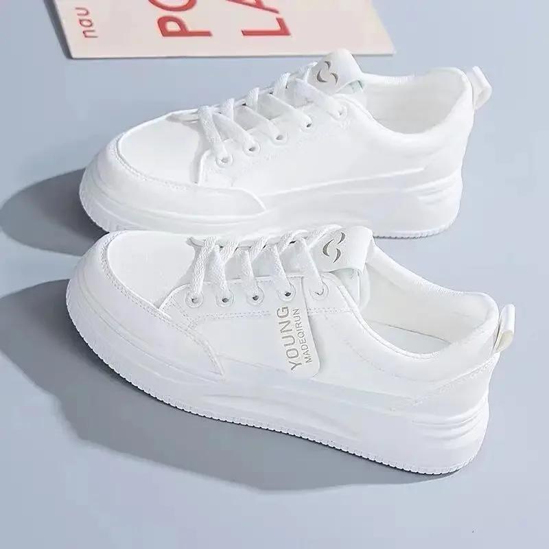 Fashion 2024 Women's Vulcanize Shoes Lace-up White Sneakers Fashion Running Comfortable Casual Female