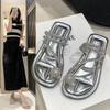 Flat-bottomed Cool Slippers for Women's Summer Outer Wear New Year's New Rhinestone Soft Bottom Non-slip Toe Beach One-word Drag