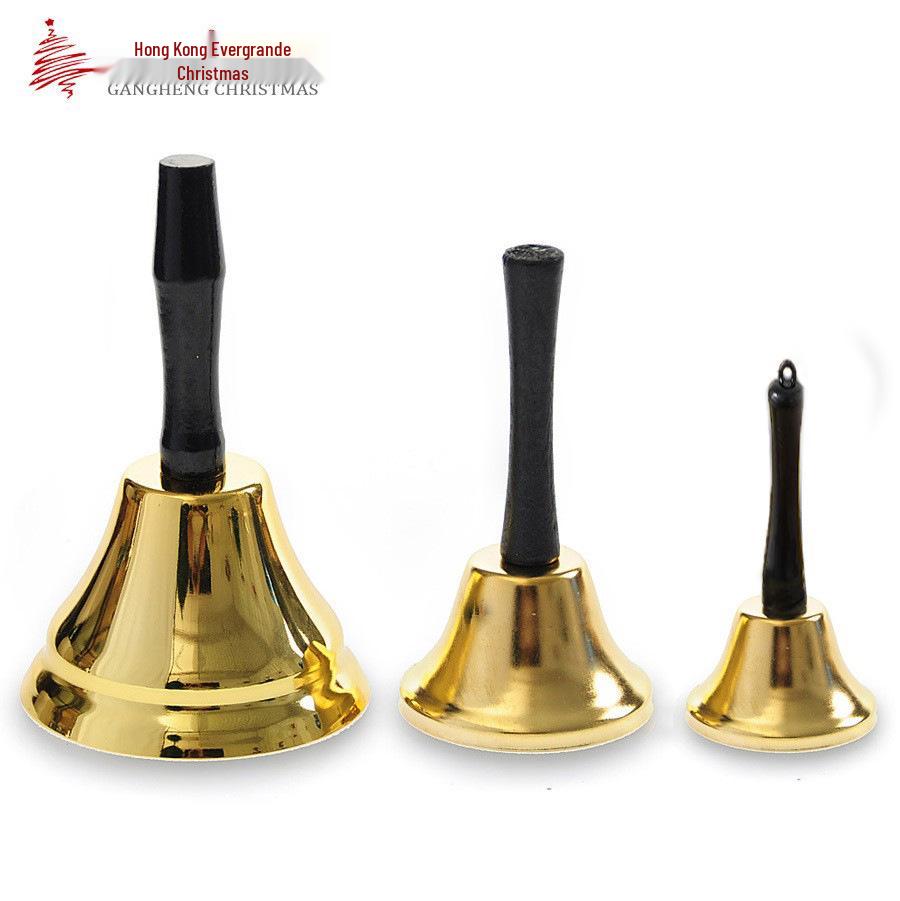 Рождественский золотой металлический колокольчик с деревянной ручкой - Праздничные украшения
