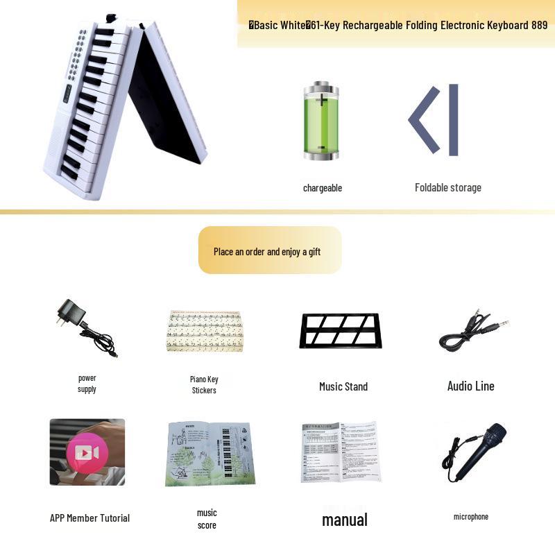 61-Key Rechargeable Folding Piano for Beginners & Kids