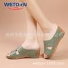 Wedge Heel Outer Wear Sandals Women's Stitching Hollow Cover Feet Middle Heel Thick Sole Casual Fish Mouth Slippers