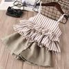 Toddler Kids Baby Girls Outfits Clothes Stripe Ruffles Vest T-Shirt+Shorts Set