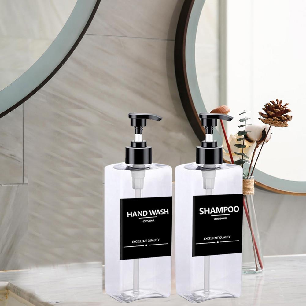 2pcs/set 500ml Square Empty Lotion Bottles with Labels Refillable Bottle Dispenser Containers Soap and Dish Soap Dispenser