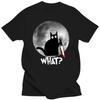 Fashion What Cat Full Moon T Shirts Men Short Sleeved Funny Halloween Black Tshirt Murderous Cat With Knife T-shirt Graphic Tee