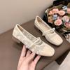 2024 Women's Lace Mary Jane Shoes Square Toe Ballet Flats Women's New Fashion Beaded Women's Shoes Spring Autumn