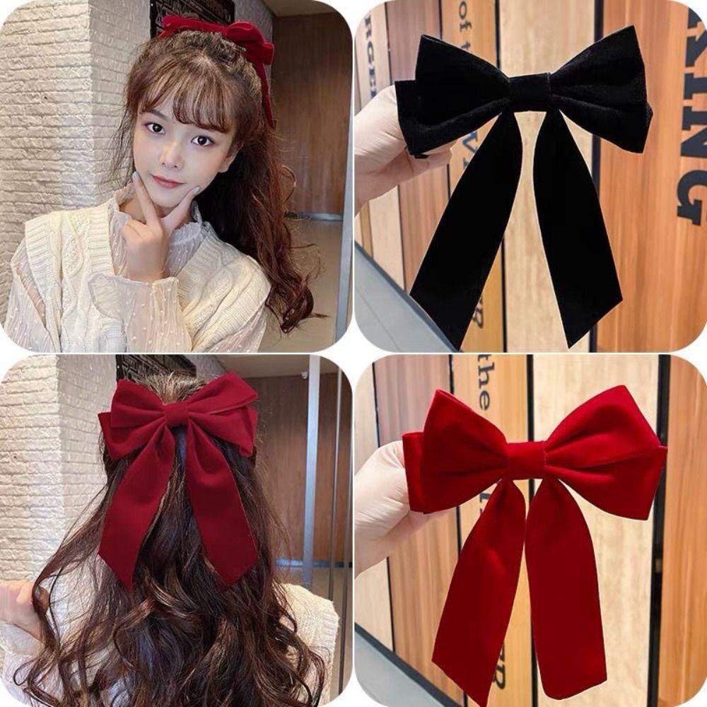 Velvet Bowknot Hair Clips Wine Red Bang Clip Sweet Large Bow Hairpin Girls