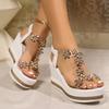 Fashion Rhinestone Flowers Wedges Sandals Women 2025 Luxury Crystals Chunky Platform Sandles Woman Clear Pvc Super High Heel Party Shoes