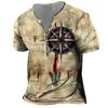Vintage T-Shirt For Men 3D Print Henley Shirt Gothic V-Neck Oversized Short Sleeve Tops Tees Shirt Men'S Punk Streetwear