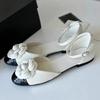 Fashion High Quality Leather Slingback Buckle Design Flat Sandals Women Camellia Decoration Mary Jane Shoes Cute Hollow Low Heel Flats