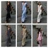 Women's V-Neck Sleeveless Top and Wide Leg Pants Set In Multiple Colors, Casual Summer Outfit with Side Slits