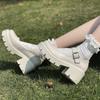 Fashion Beige Mary Jane Lolita Shoes Buckle Strap Girls Cosplay Platform Heels Shoes Ladies Small Leather Shoes Women Chunky Heel Pumps