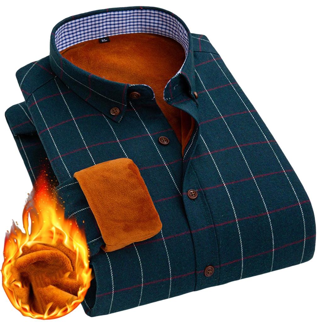 Fleece Lined Lapel Shirts For Men Winter Warm Loose Button Down Stylish Long Sleeve Cotton Plaid Shirt Jackets