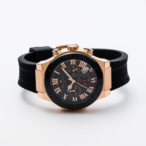 Salvatore Marra Men's Waterproof Analog Chronograph Watch, Black Quartz, with Watch Cloth, PGBK