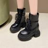 Fashion Designer Leather Increase Women's Motorcycle Boots Autumn Winter Platform Shoes for Women Fashion Casual Ankle Boots Female