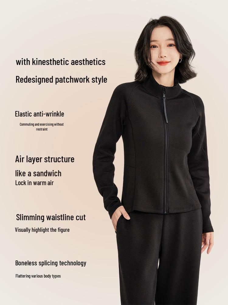Figure-Flattering Air Layer Women's Spliced Sportswear Jacket: Stand-up Collar Yoga Cardigan