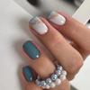 24 Pieces Fresh Sea Blue Solid Color Manicure, European and American Square Short Fake Nails, Wearing Fake Nails