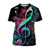 Music Note Graphics T Shirt Fashion Casual Short Sleeve O Neck 3D Printed Summer T-shirt Street Hip Hop Oversized Mens Clothing
