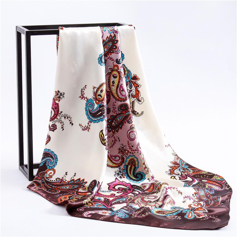 90cm Square Shawls Women Hijab Scarf For Hair Fashion Print Kerchief Neck Scarves Female Silk Satin Bag Scarfs For Ladies Banada