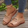 Buckle Slope and Open Toe One Line Slippers for Women, Plus Size Metal Buckle Fish Mouth Beach Sandals