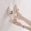 One Line Buckle Sandals for Women with Thick Heels and Toe Caps, Summer Pointed Shallow Mouth Single Shoes, Versatile High Heels