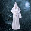 4Pcs/Set Halloween Cloak Costume Medieval Monk Robe Wizard Cosplay Dance Fabric Cape with Strong Drape Big Hat Necklace Waist Rope