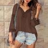 Women Shirt V-Neck Long Sleeve Side Split Hem Pullover Tops Solid