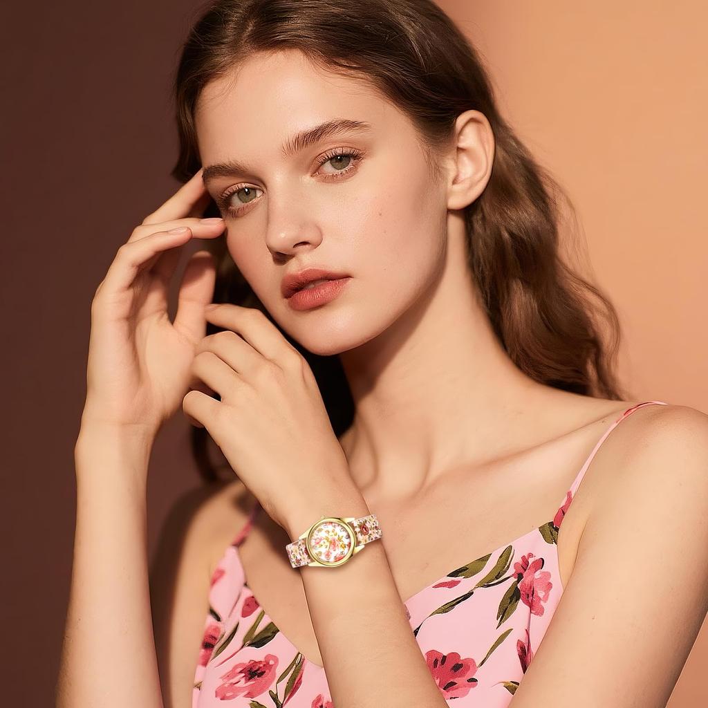 Bohemian Floral Watch with PU Leather Floral and Petal Analog Quartz Watch with Adjustable Arabic and Stylish Perfect Gift for and Christmas Women's