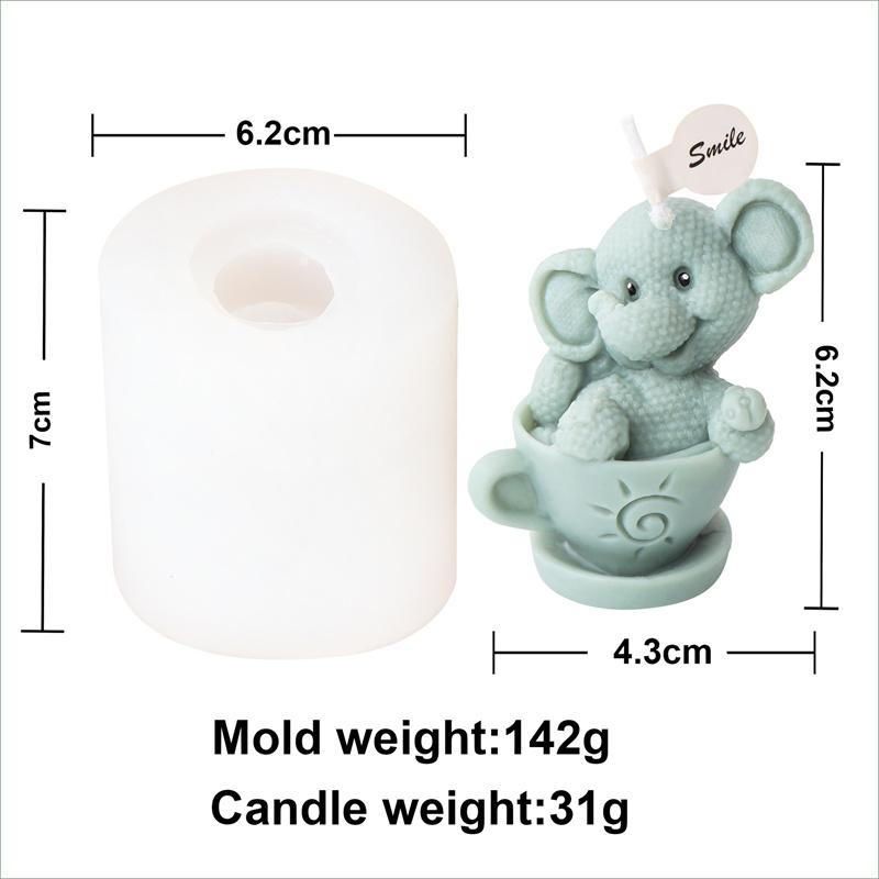 3D Cartoon Animal Silicone Candle Mold DIY Cute Cup Teddy Bear Elephant Candle Making Supplies Soap Resin Mould Craft Home Decor