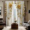 2pcs HD Gold Rose Decorative Curtain White Tie Digital Printed Curtain Home Decoration Style Decoration Living Room Bedroom R