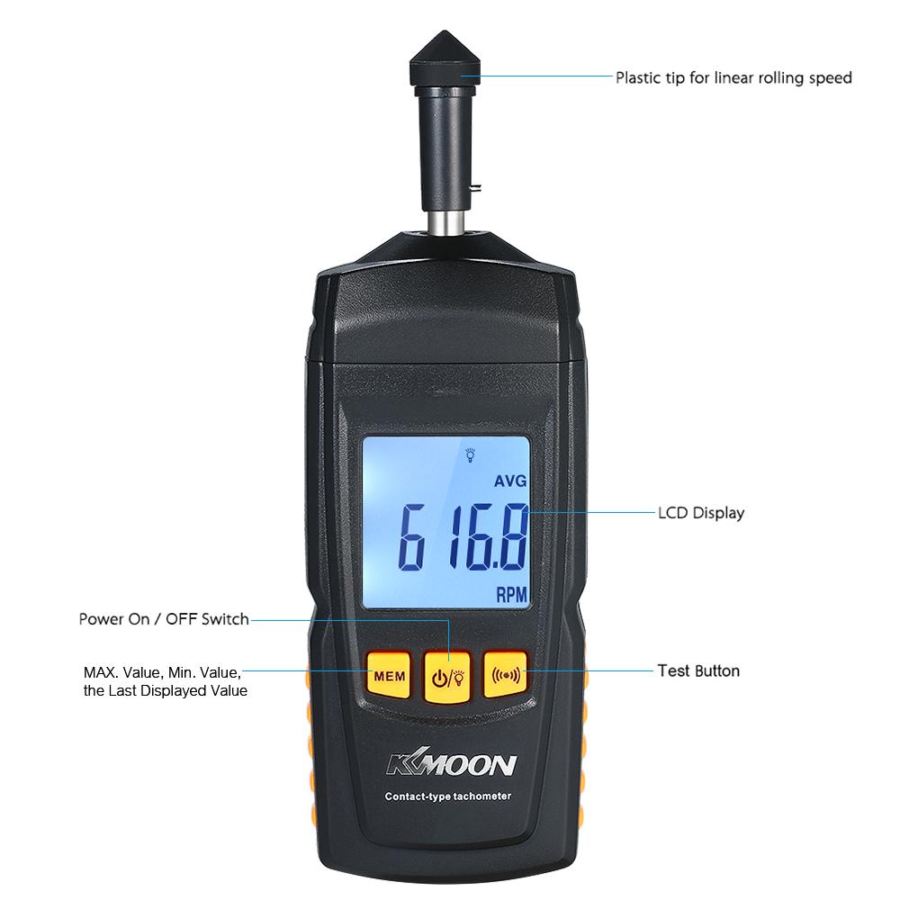 Kkmoon Digital Tachometer Handheld Contact Motor Tachometer LCD Speedometer Tach RPM  Teste
