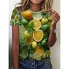 Fresh Fruit Print T-shirt, Casual Crew Neck Short Sleeve Top For Spring & Summer, Women's Clothing