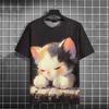Cartoon Cat Pattern T-Shirt Men Women Funny Cute Animal 3D Printed T-Shirts Summer Comfortable Soft Oversized Short Sleeve Round Neck T-Shirt
