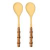 2Pcs Serving Utensils Cutlery 304 Stainless Steel Big Fork and Spoon with Natural Bamboo Handle Food Serving Salad Spork Server Spoon Tableware Set