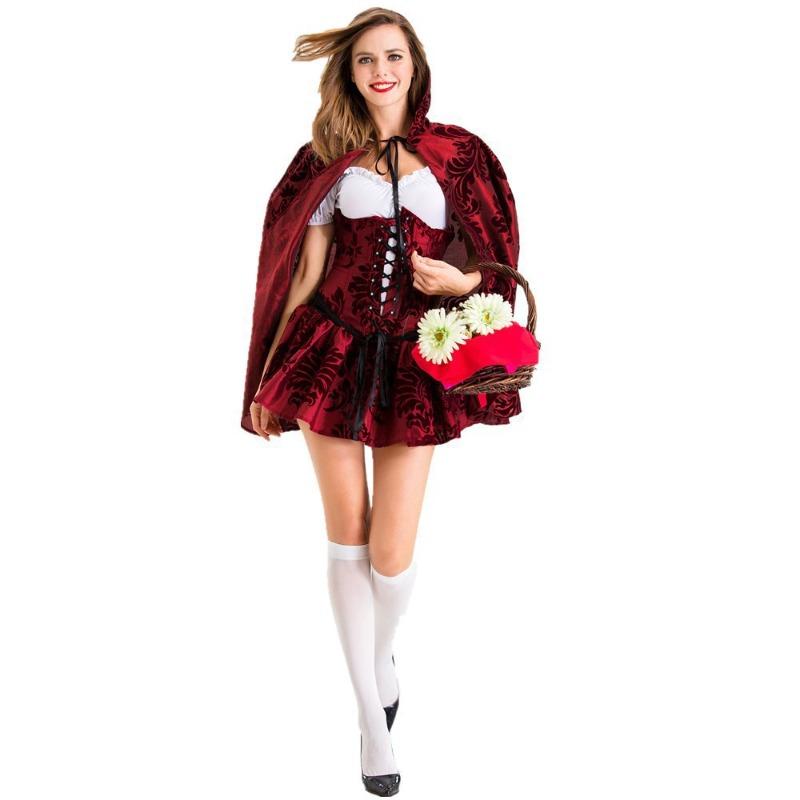 Halloween Witch Vampire Dress Stage Show Costume Little Red Riding Hood Short Skirt Cape Shawl Set