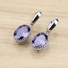 Oval Purple Stones Dangle Earrings Silver Color Jewelry Drop Earring For Women