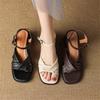 Fashion Genuine Leather Women Sandals 2025 Summer Shoes for Women Casual Gladiator Women Shoes Vintage Sheepskin Chunky Heel Sandals