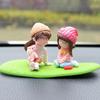 2Pcs/Set Car Dashboard Doll Ornament Creative Little Girls with Balloon Grass Pad Steps Ornament Decor Auto Interior Accessories
