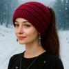 Solid Color Ponytail Beanie Hat Headwear Women's Hat Warm Knitted Hat  Winter