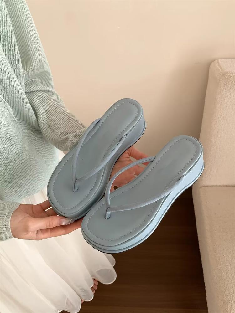 Wedge Heel Heightened Pinch Flip-flops Fairy Shoes 2025 New Summer Outer Wear Holiday Thick-soled Sandals