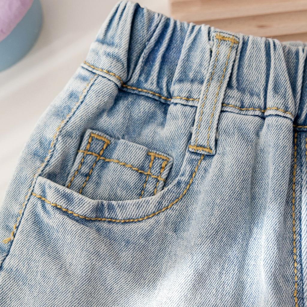 Girls' Denim Shorts Korean Stylish Three-dimensional Love Shorts for Baby Girls and Versatile Lace Summer Casual Pants