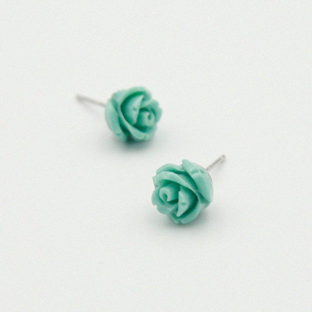 Jlauren Turquoise Rose Flower Stud Earrings M04032
