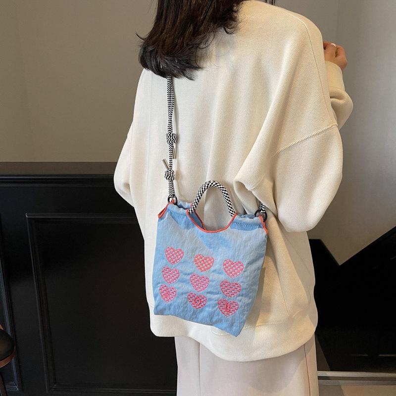 2025 New Fashion Embroidery Bag Shopping Bag Real Nylon Fashion Portable Shoulder Messenger Bag Women