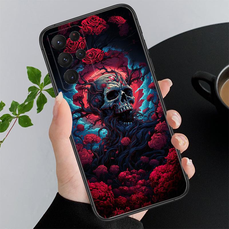 Skull Flower Art Phone Case For Samsung A35 A55 A54 A15 A25 A05s A05 A22 A24 A52 A33 A34 M34 M14 M54 M23