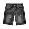 New Summer American Casual Denim Shorts Retro Straight Mid-tie Ripped Five-point Pants