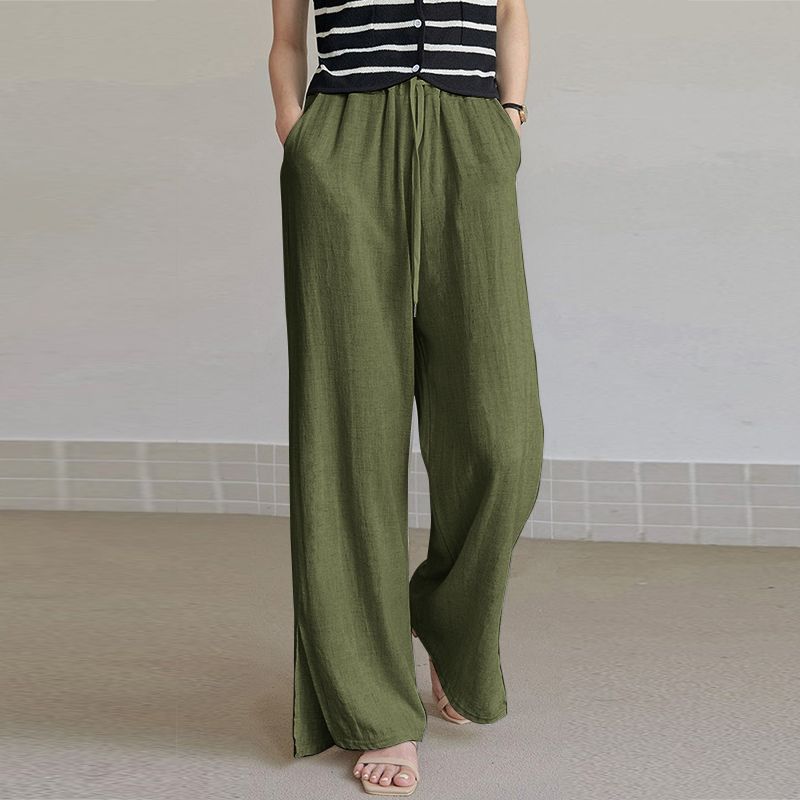 Spring and Summer New Cotton Hemp Loose Elastic Waist Women's Wide Leg Pants