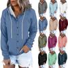 Women's Fashion Casual Solid Colour Button Hoodie Long Sleeve Sweatshirt Drawstring Jacket Coat