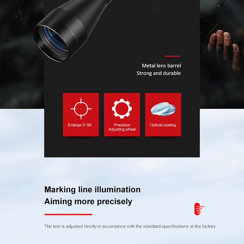 3-9x40 EG Red/green Illuminated Hunting Scope Riflescope Gold Military Optic Sight Sniper Deer Riflescope Scope Mildot