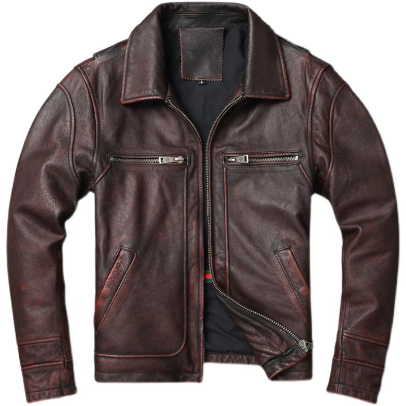 Men Cowhide Coat Vintage Men Leather Jacket Genuine Leather Clothes Men 'S Winter Jacket Motorcycle Biker Jackets