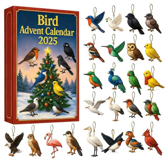 Bird Advent Calendar 2025 24 Days Christmas Countdown Calendar with Acrylic