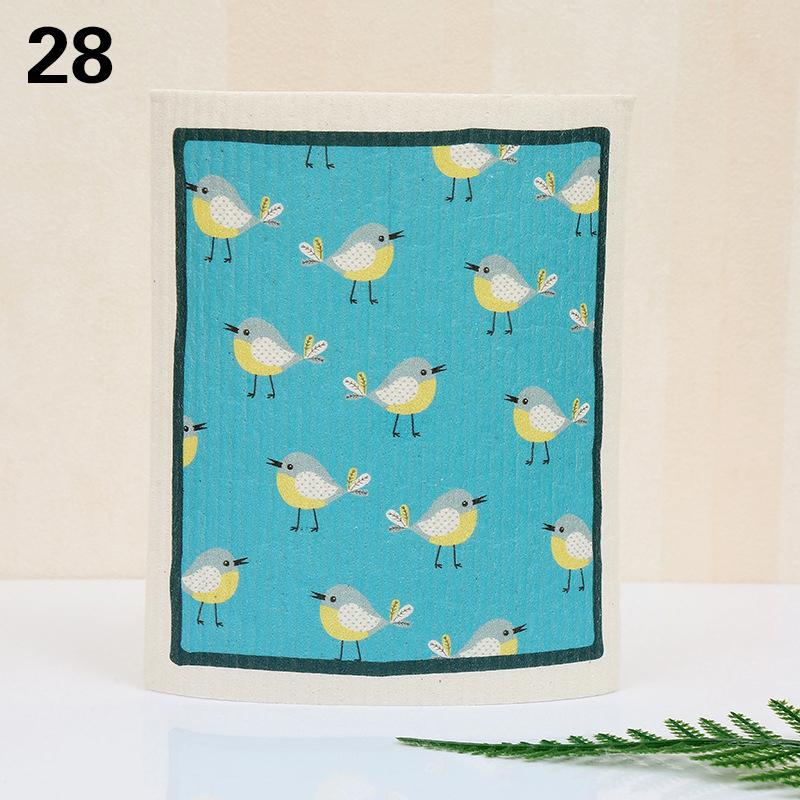 1PC Kitchen Printed Absorbent Dishcloth Cellulose Cleaning Cloths Wet Dry Household Rag Reusable